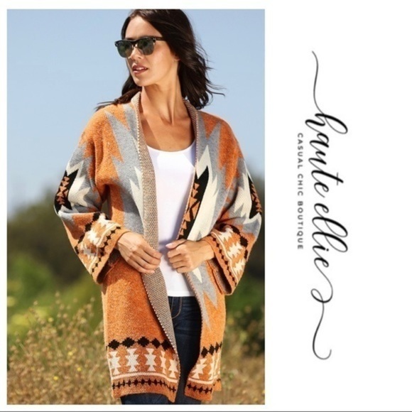 Rust Aztec Blanket Cardigan Sweater - Picture 7 of 10